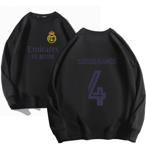 皇马4号拉莫斯C罗7足球运动长袖圆领卫衣男女美式休闲宽松套头衫