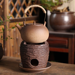 复古木碳炉煮茶壶陶瓷烧水壶粗陶明火养生壶家用小型户外功夫茶具