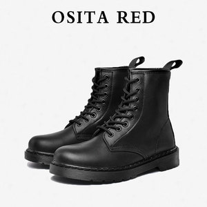 OSITA RED新款黑色马丁靴女英伦风网红秋冬短靴内增高7CM机车靴子