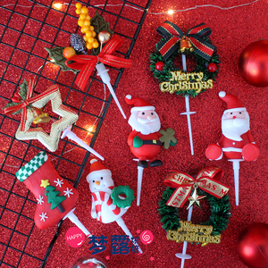 圣诞节蛋糕装饰圣诞树雪松麋鹿圣诞老人礼物雪人草圈装饰插件插牌