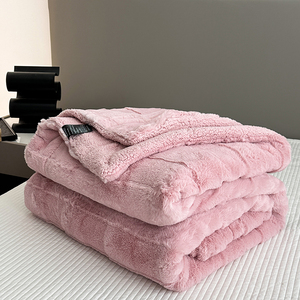 网红款兔毛绒毛毯被子冬季加厚双层牛奶绒毯子羊羔绒盖毯午睡小毯