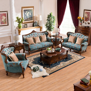 美式全实木沙发小户型客厅沙发单人布艺沙发123欧式沙发组合家具