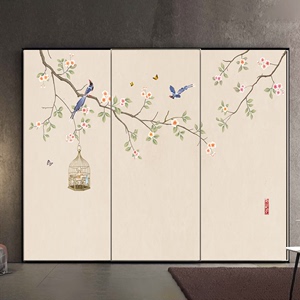 新中式黏贴木门房门贴纸自粘衣柜装饰整张贴衣柜贴防水玻璃贴画