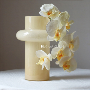 HERGARDEN中古奶玉玻璃花瓶客厅桌面复古装饰摆件鲜花蝴蝶兰花器