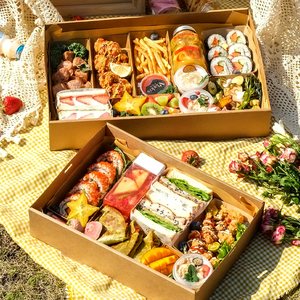 野餐户外露营一次性野餐盒子水果甜品寿司烤肉牛皮纸春游野餐食盒