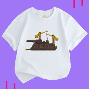小孩儿童男童女孩短袖T恤 儿童装5坦克大战上衣服中童纯棉青少年