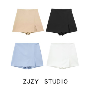 ZR 欧美风 ZA女装 法式复古 高腰开叉设计迷你短款裙裤 1478236