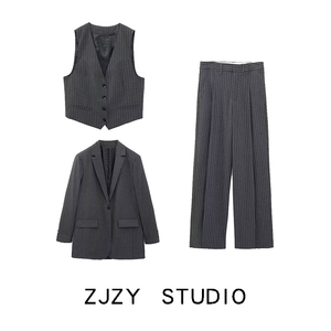 ZR 欧美风 ZA女装 法式小众 细条纹直裁长款西装外套 2010823 809