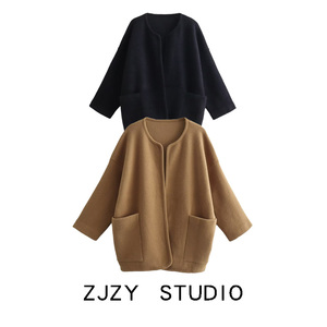 ZR 欧美风 ZA女装 法式小众 时尚纯色茧型长袖宽松开襟毛衣外套