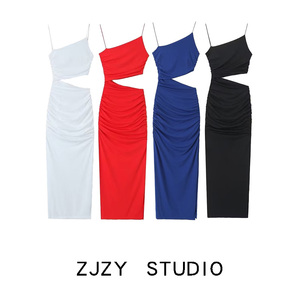 ZR 欧美风 ZA女装 法式小众 开口设计不对称连衣裙 3641808 800