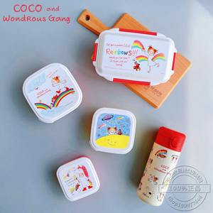 日本购回coco酱2023新款可微波卡通塑料饭盒三件套餐具保温饭盒袋