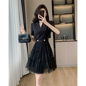 夏季女装法式高端精致黑色西装连衣裙2024新款春秋设计感显瘦短裙
