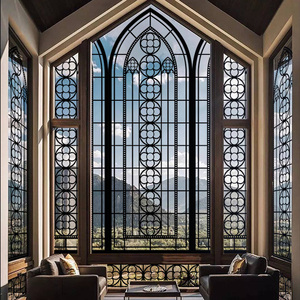 仿铁艺透明玻璃膜工业风欧式复古窗户弧形门贴纸雕花摩洛哥教堂
