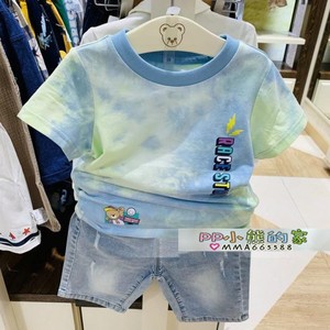 现货促销新款夏款男童薄款短袖字母时尚撞色扎染T恤PCRAB6512N