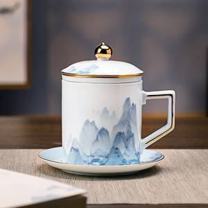 茶具泡茶杯子创意陶瓷水杯带盖过滤大容量男女茶漏杯老板杯礼盒装