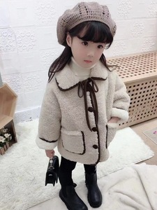 冬季女童羊羔毛洋气外套宝宝单排扣韩版加绒保暖上衣儿童新款棉服