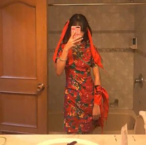 红色国潮女孩花布旗袍款年轻改良款女中国风连衣裙炸街文艺演出服