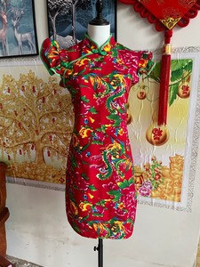中国风新款改良演出旗袍长短款复古东北大花布修身走秀高考旗袍