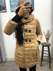 YB322冬季新款棉衣棉服连帽双排扣中长款修身显瘦保暖女棉袄0.89