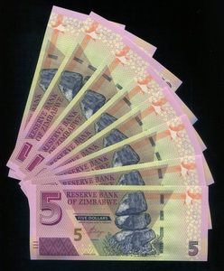 津巴布韦纸币 2019年 5元 半塑料钞 改版后钞票 全新UNC 单价