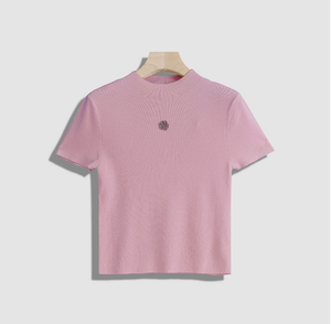 【越越】时髦半高领山茶花短袖T恤-A389-Y9969