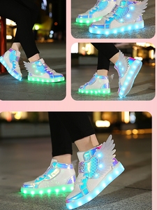 充电儿童灯鞋LED发光翅膀闪光七彩灯学生男童女童运动小白鞋板鞋