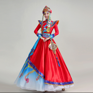 新款高档蒙古族服装女内蒙蒙族舞蹈演出服盛装开场舞大摆裙表演服