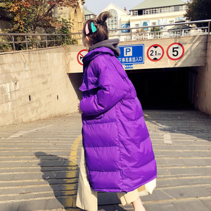 2021年冬装新款紫色棉服女长款过膝面包服韩版宽松时尚外套潮