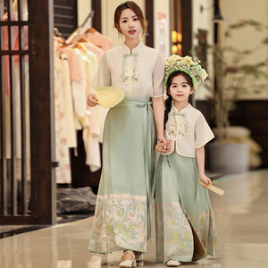 母女亲子装夏装马面裙套装2024新款洋气女孩中国风汉服古风公主裙