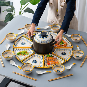 北欧餐盘陶瓷家用碗盘套装创意摆盘家庭过年聚餐团圆拼盘圆桌盘子