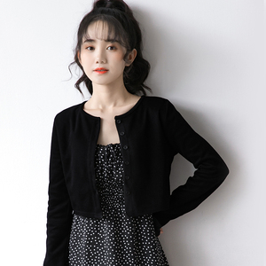 韩国2024春季新款黑色小开衫针织外套女显瘦薄款外搭春秋短款上衣