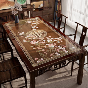 新中式桌布免洗防油防水软玻璃pvc印花餐桌垫防烫透明茶几垫台布