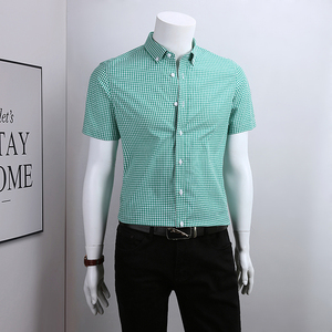 绿色格子衬衫男短袖夏季款纯棉高级感免烫爸爸装商务休闲男士衬衣