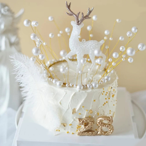 水晶麋鹿蛋糕装饰圣诞节小鹿树叶珍珠皇冠摆件网红生日蛋糕插件