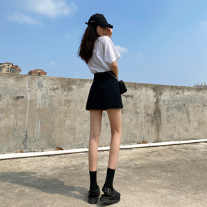 黑色牛仔短裙女2024年夏季新款高腰韩版包臂裙带内衬a字半身裙裤