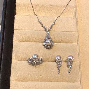 日本代购 TASAKI 珠宝 塔思琦18K白金阿古屋珍珠 项链 戒指 耳环