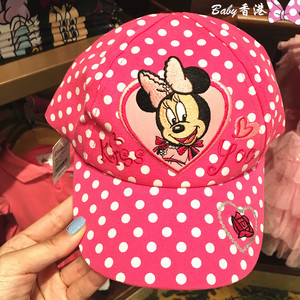 香港迪士尼 米妮儿童帽子卡通造型帽 遮阳帽 米妮红粉色波点