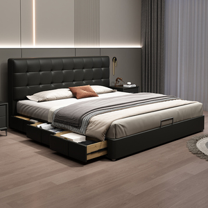 意式极简头层牛皮双人床1.5米主卧小户型高端真皮床小户型软包床