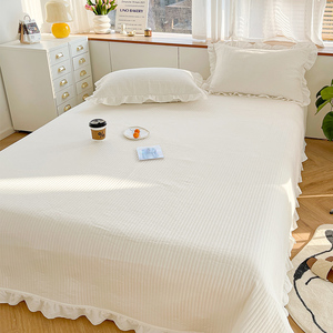 韩版纯棉床盖三件套纯色水洗棉绗缝被全棉简约床单榻榻米夹棉床罩