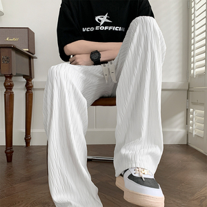 肌理感休闲冰丝裤子男士夏季新款薄款速干白色运动直筒夏天长西裤