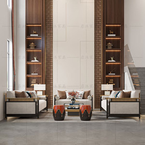 新中式沙发现代简约实木会所样板房家具轻奢售楼处布艺小户型组合
