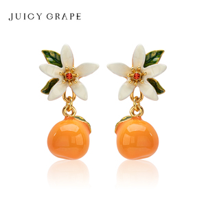Juicy Grape柑橘栀子花耳环女甜美可爱设计珐琅橙花耳饰气质耳钉