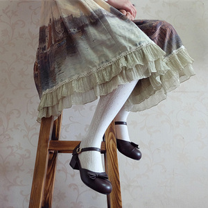 时光里的店原创法式芭蕾舞鞋lolita红色小皮鞋蝴蝶结玛丽珍粗跟鞋