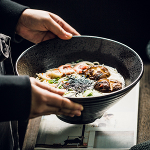 日式创意拉面碗陶瓷汤碗大号斗笠牛肉拉面碗个性家用大饭碗沙拉碗