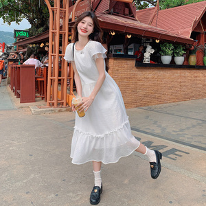 白色拼接连衣裙女2024年初夏新款韩版小个子宽松时尚甜美初恋长裙