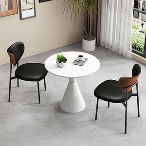 接待圆桌中式复古商业咖啡餐厅黑色椅子休闲办公会客家用餐椅组合
