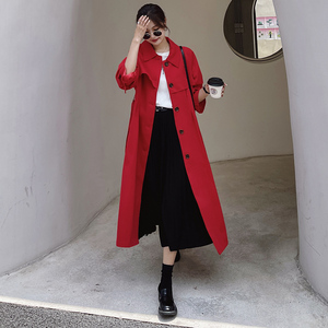 韩版红色风衣外套女春秋2024年新款中长款气质高级感漂亮时尚大衣