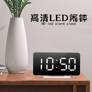 2022新款多功能网红LED镜面挂墙时钟USB插电简约床头数字贪睡闹钟
