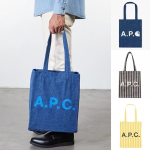 A.P.C. 联名款条纹帆布字母印花logo单肩手提包托特包APC休闲女包