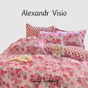 Alexandr Visio全棉生态磨毛床单四件套ins风粉红色花卉床上用品